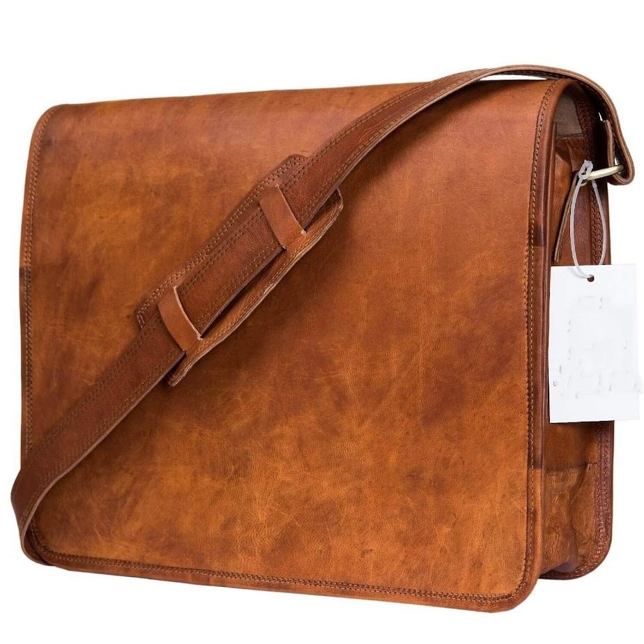 IndiFash - 15 Inch Handcrafted Goat Leather Laptop Bag | 100% Genuine Leather