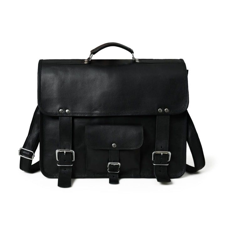 IndiFash - 11*15″ Single Pocket Handcrafted Messenger Goat Leather Bag - Black Color | 100% Genuine Leather