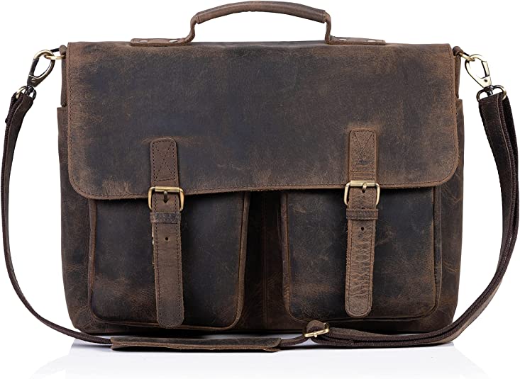 IndiFash 16 Inch Buffalo Leather Briefcase Laptop Messenger Bag Office Briefcase College Bag for Men and Women thumbnail 3