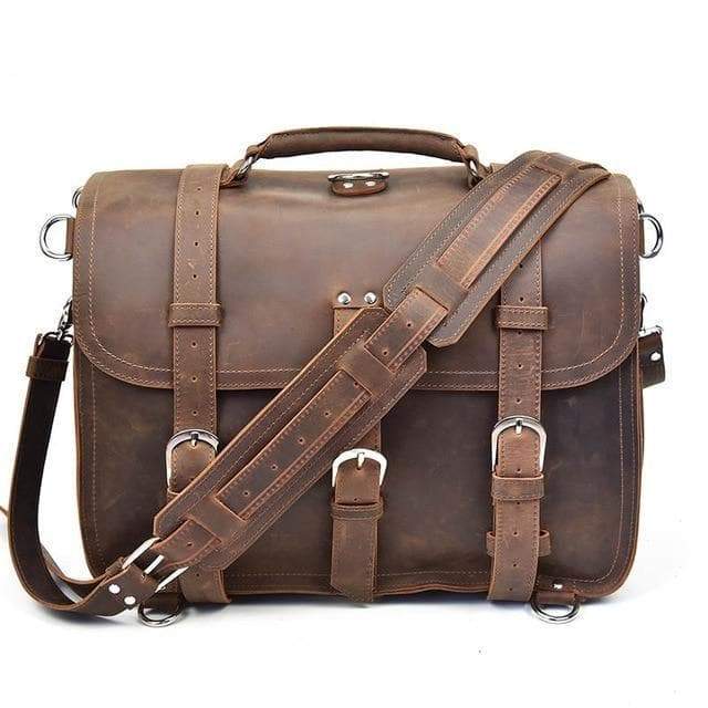 IndiFash 17 Inch oil Buff Leather Briefcase Laptop Messenger Bag Office Briefcase College Bag for Men and Women