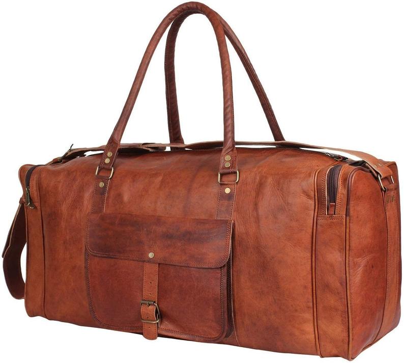 IndiFash - 22 Inch 3 Compartments (Expandable) Handcrafted Duffle Goat Leather Bag (Brown) | 100% Genuine Leather thumbnail 3