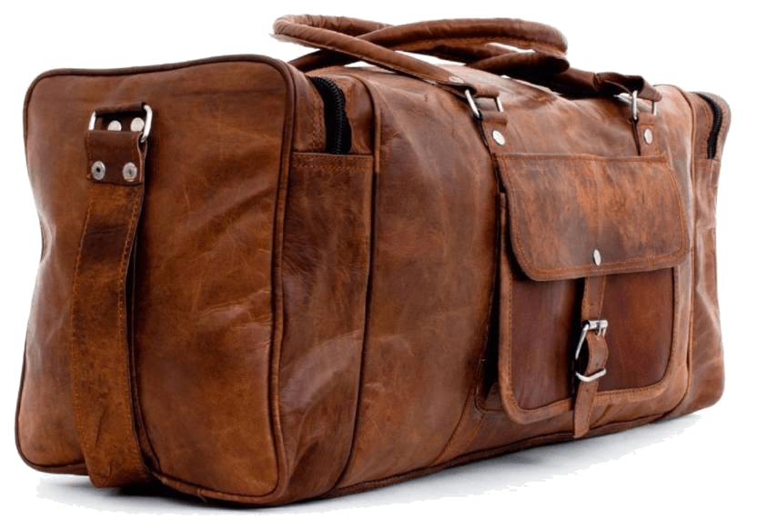 IndiFash - 22 Inch 3 Compartments (Expandable) Handcrafted Duffle Goat Leather Bag (Brown) | 100% Genuine Leather thumbnail 4