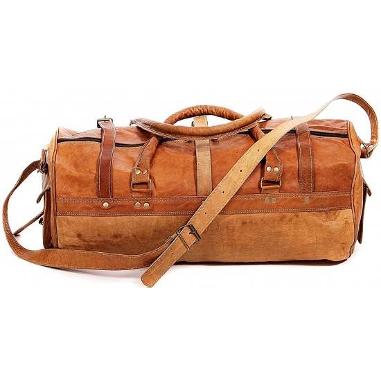 IndiFash - 3 Outer Pockets 24″ (Expandable) Edge Handcrafted Duffle Goat Leather Bag thumbnail 3