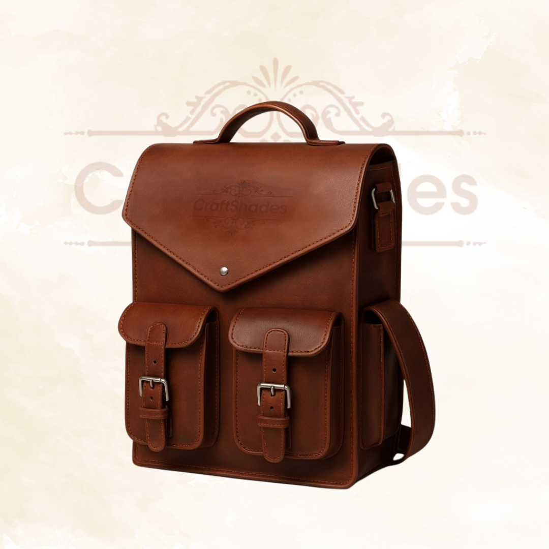 IndiFash - 11 x 15 x 3 Inch 4 Pockets Dark Brown Handcrafted Leather Backpack | 100% Genuine Leather thumbnail 2
