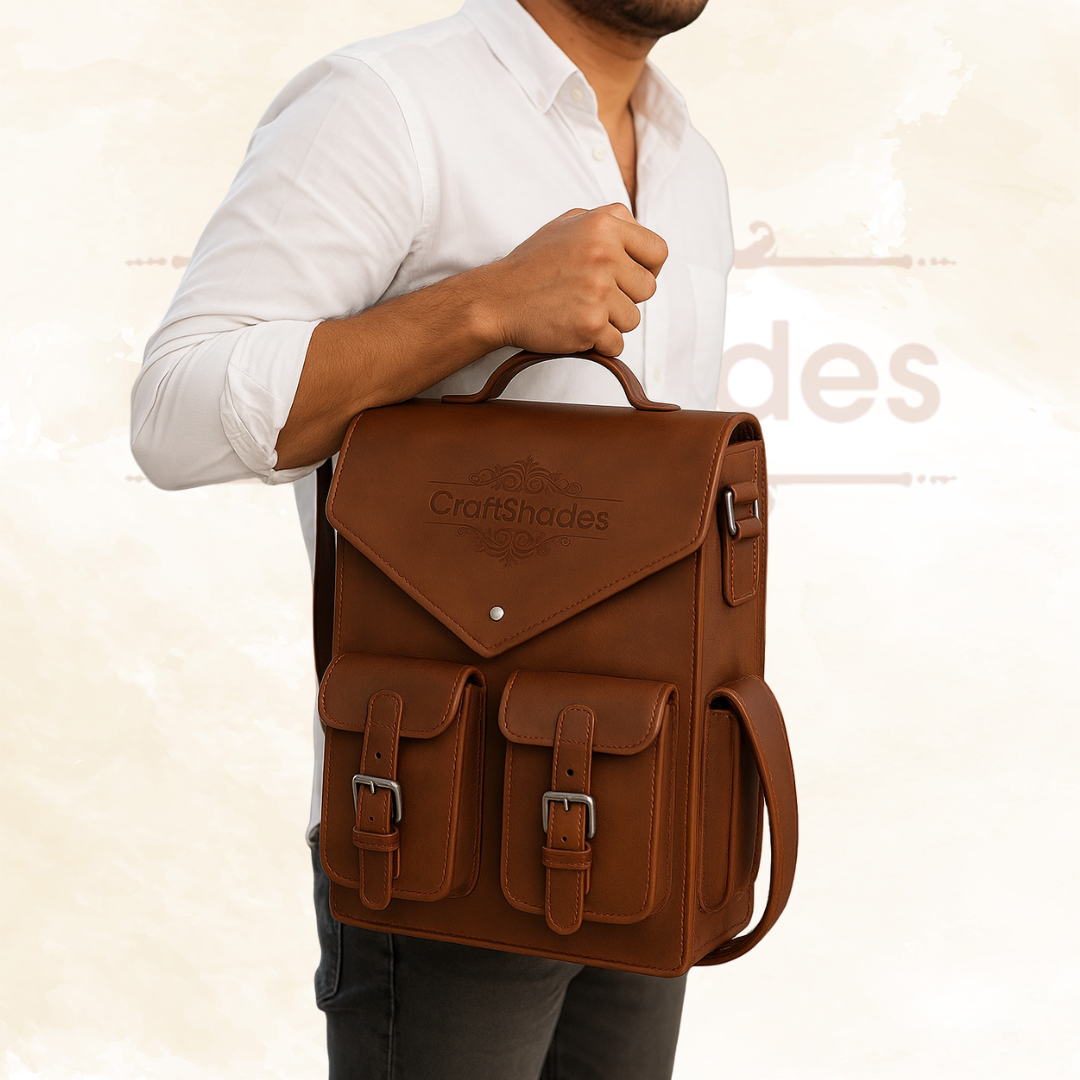 IndiFash - 11 x 15 x 3 Inch 4 Pockets Dark Brown Handcrafted Leather Backpack | 100% Genuine Leather thumbnail 3