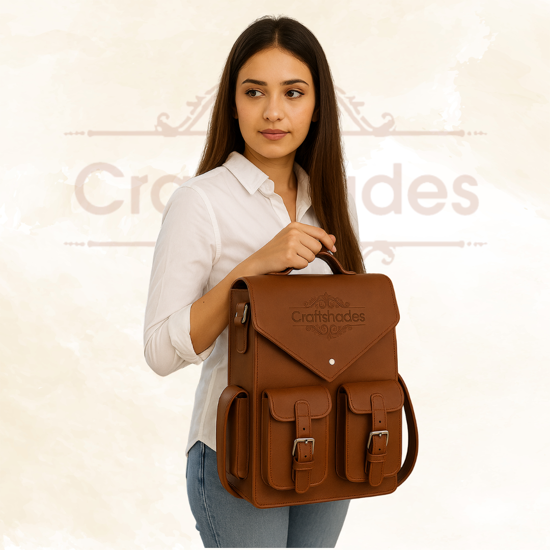 IndiFash - 11 x 15 x 3 Inch 4 Pockets Dark Brown Handcrafted Leather Backpack | 100% Genuine Leather thumbnail 4