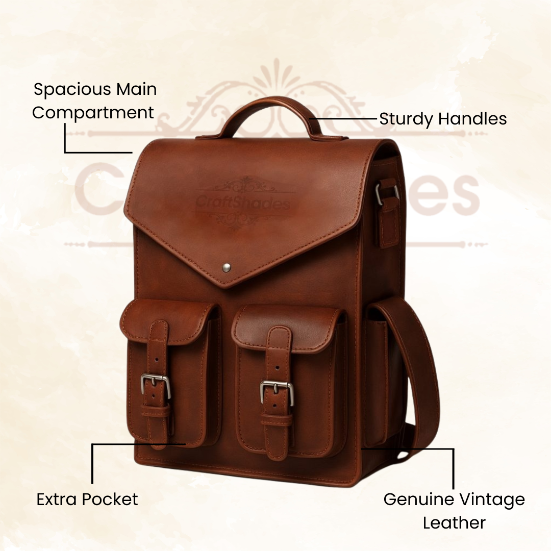 IndiFash - 11 x 15 x 3 Inch 4 Pockets Dark Brown Handcrafted Leather Backpack | 100% Genuine Leather thumbnail 5