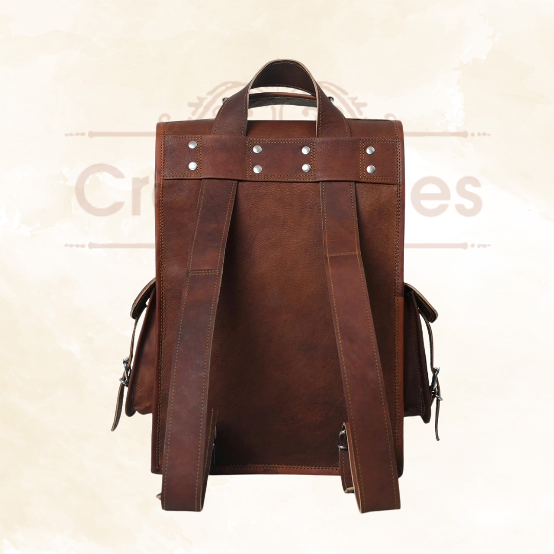 IndiFash - 11 x 15 x 3 Inch 4 Pockets Dark Brown Handcrafted Leather Backpack | 100% Genuine Leather thumbnail 6