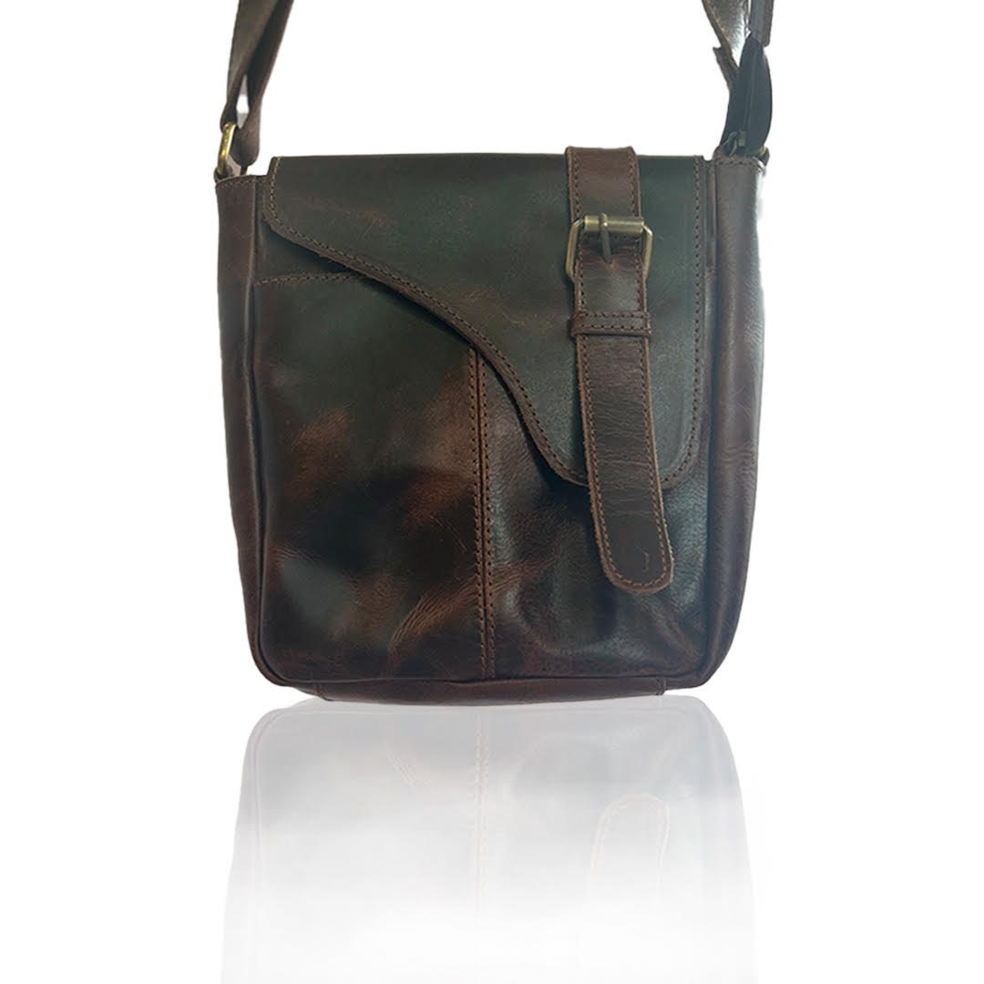 IndiFash - 9 Inch Buffalo dark brown Leather Sling Bag | 100% Genuine Leather