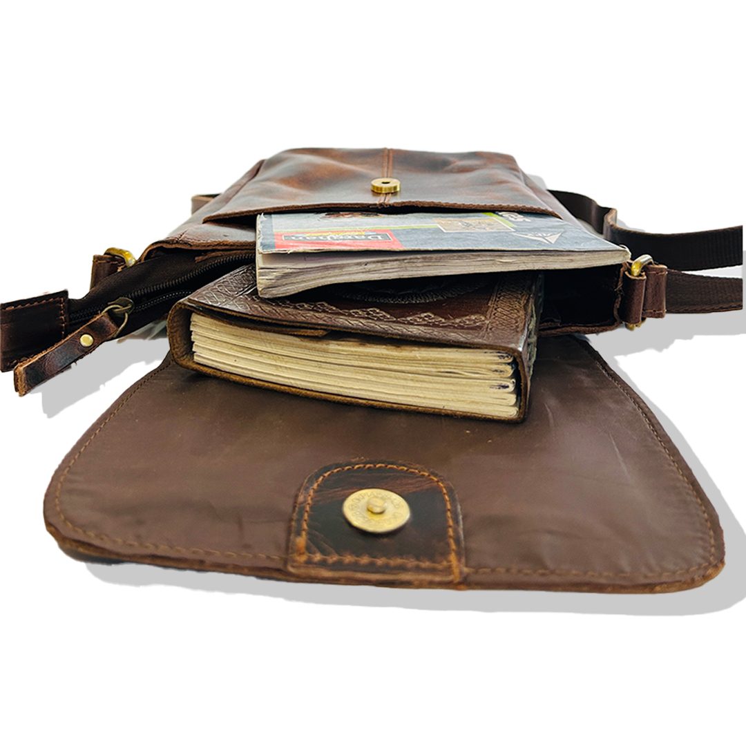 IndiFash -9 inches Brown Colour Buffalo Leather Sling Bag | 100% Genuine Leather thumbnail 4