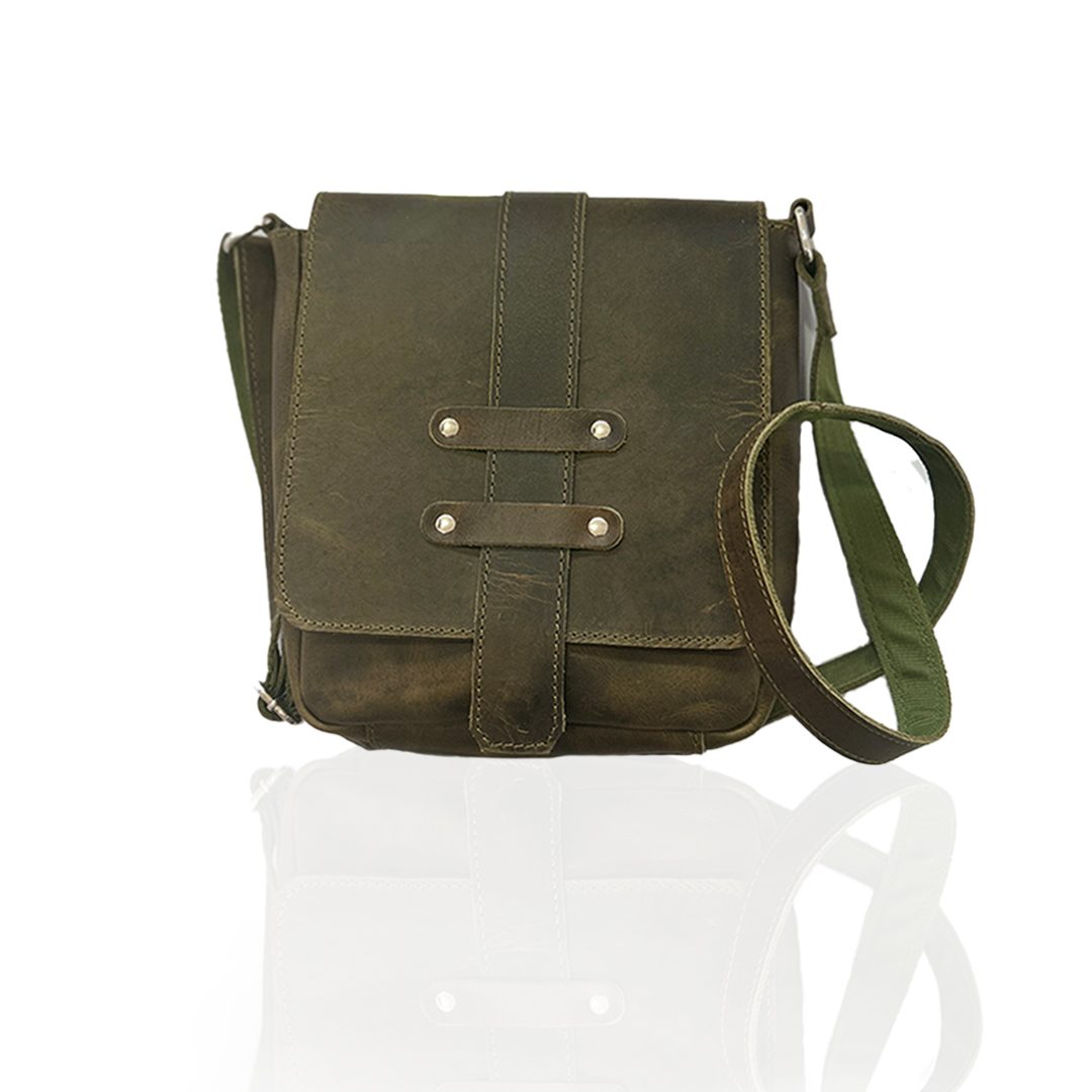 IndiFash -9 inches Green Colour Buffalo Leather Sling Bag | 100% Genuine Leather