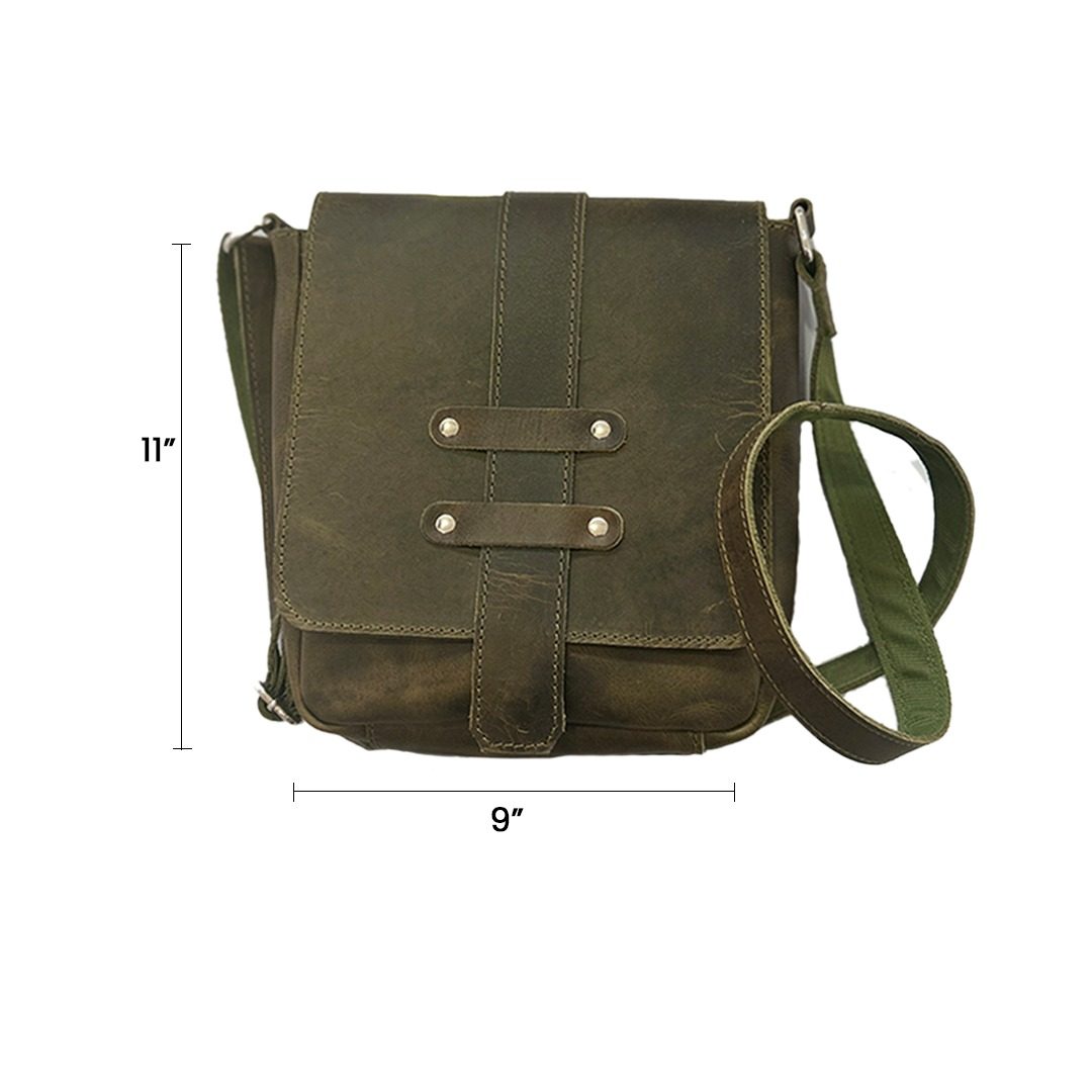 IndiFash -9 inches Green Colour Buffalo Leather Sling Bag | 100% Genuine Leather thumbnail 6
