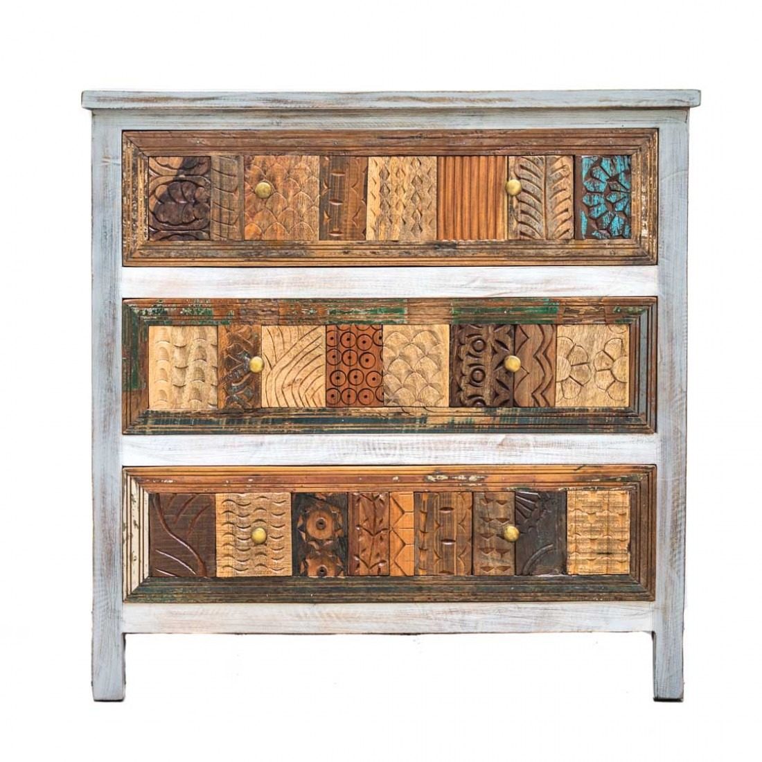 IndiFash Antique Wooden 3 Drawer Cabinet
