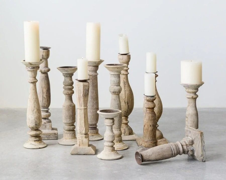 IndiFash Antique Wooden Baluster Candle Stand