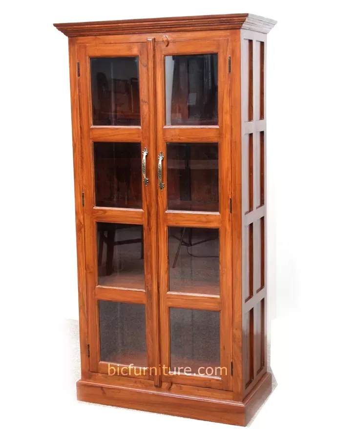 IndiFash Antique Wooden Glass Fronted Library Bookcase