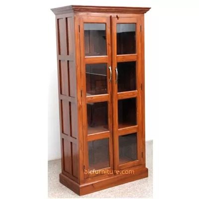 IndiFash Antique Wooden Glass Fronted Library Bookcase thumbnail 2
