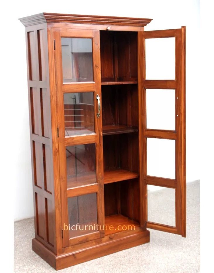 IndiFash Antique Wooden Glass Fronted Library Bookcase thumbnail 4