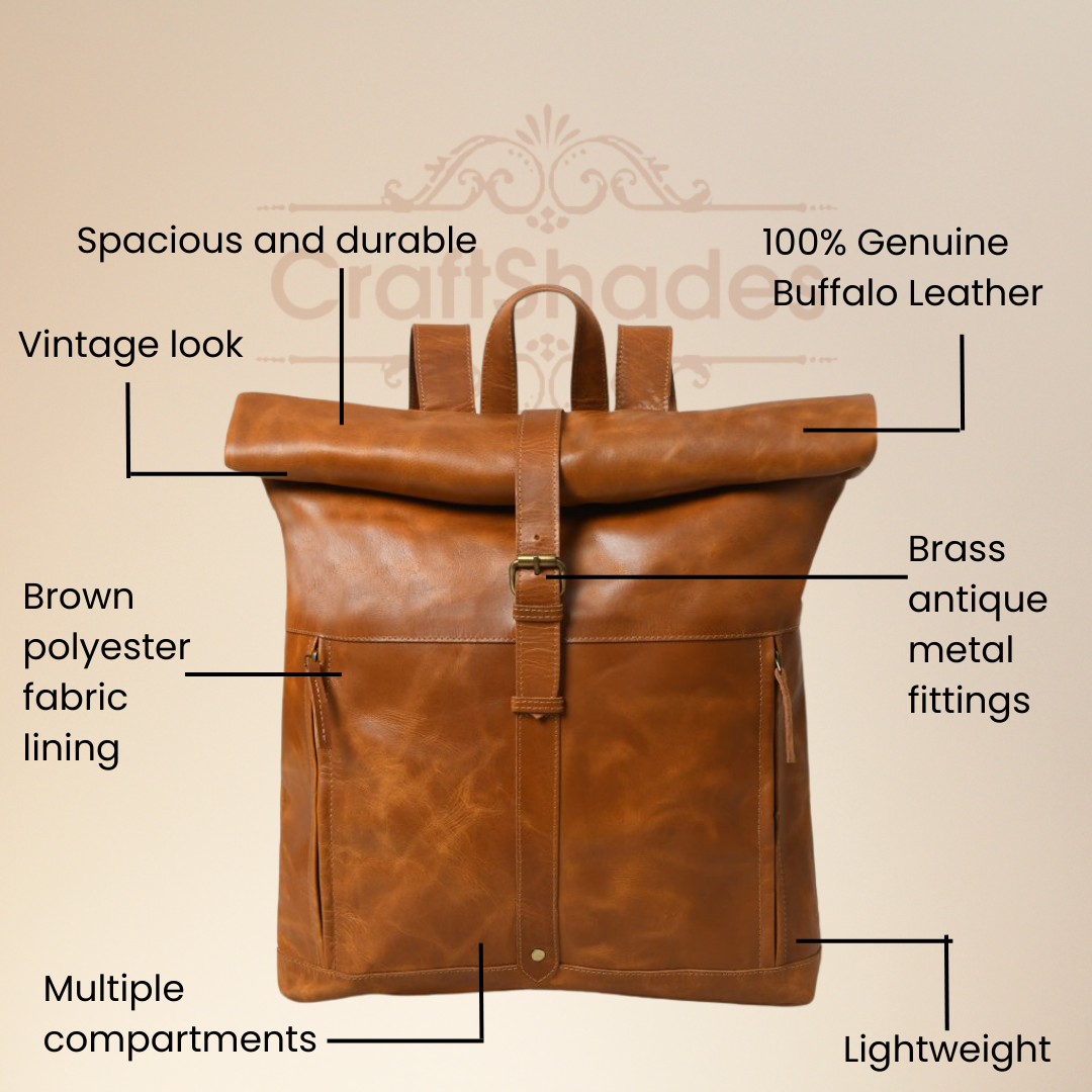 IndiFash-13*18 Inch buffalo leather backpack Unisex For Girls And Boys | 100 Genuine Leather thumbnail 3
