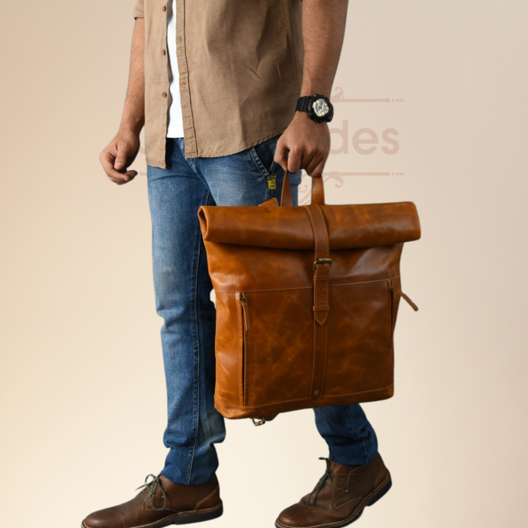 IndiFash-13*18 Inch buffalo leather backpack Unisex For Girls And Boys | 100 Genuine Leather thumbnail 4