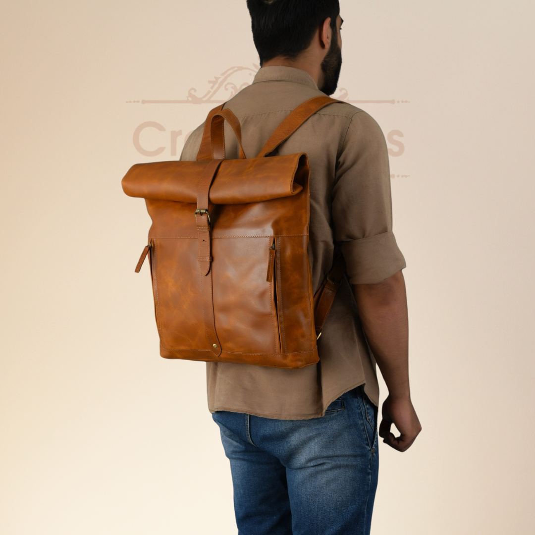 IndiFash-13*18 Inch buffalo leather backpack Unisex For Girls And Boys | 100 Genuine Leather thumbnail 5