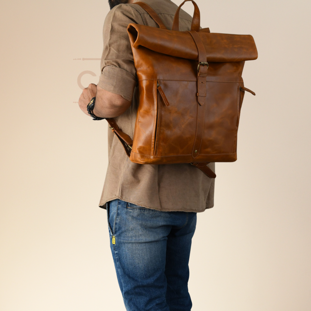 IndiFash-13*18 Inch buffalo leather backpack Unisex For Girls And Boys | 100 Genuine Leather thumbnail 9