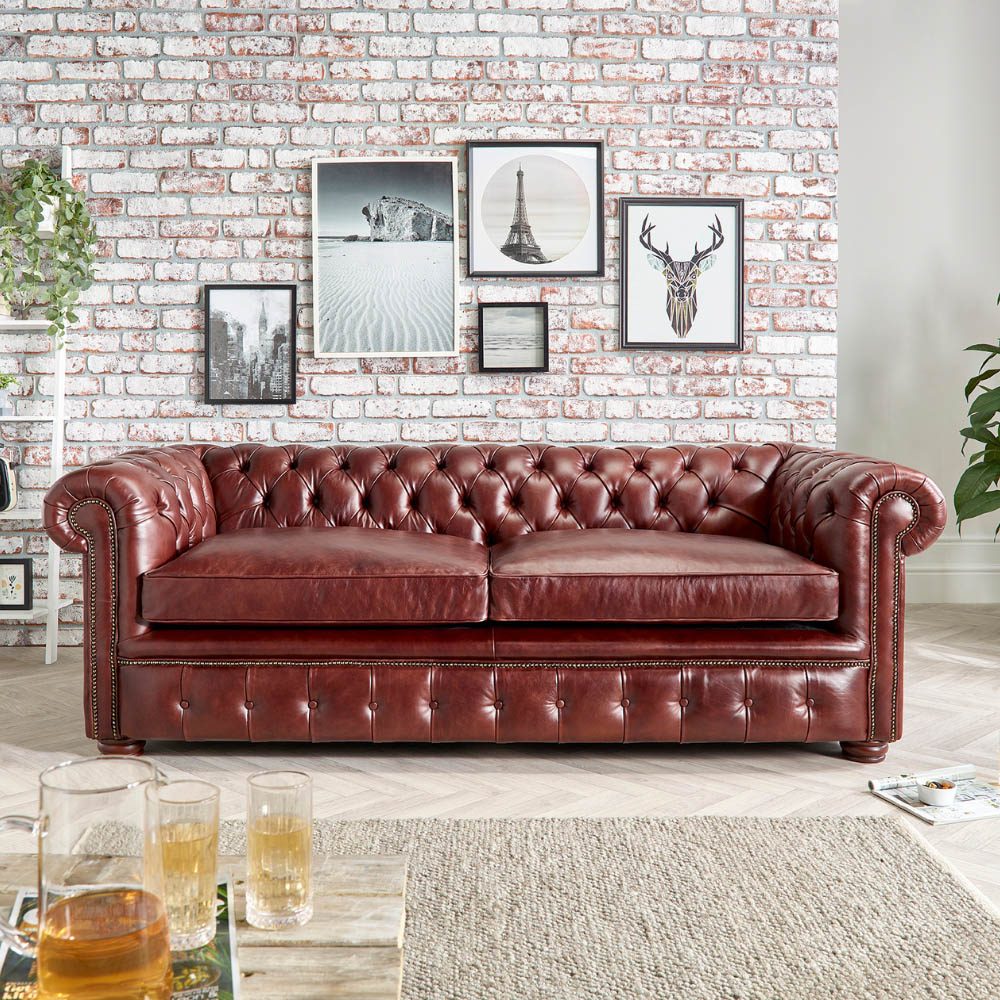 IndiFash Burgundy Three Seater Chesterfield Sofa thumbnail 3