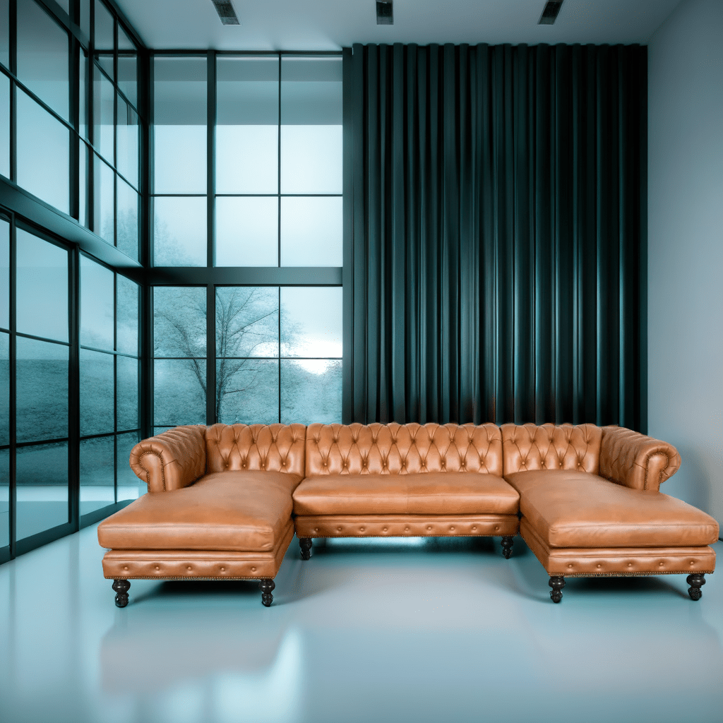 IndiFash Caramel Leather L shape Chesterfield sofa thumbnail 3