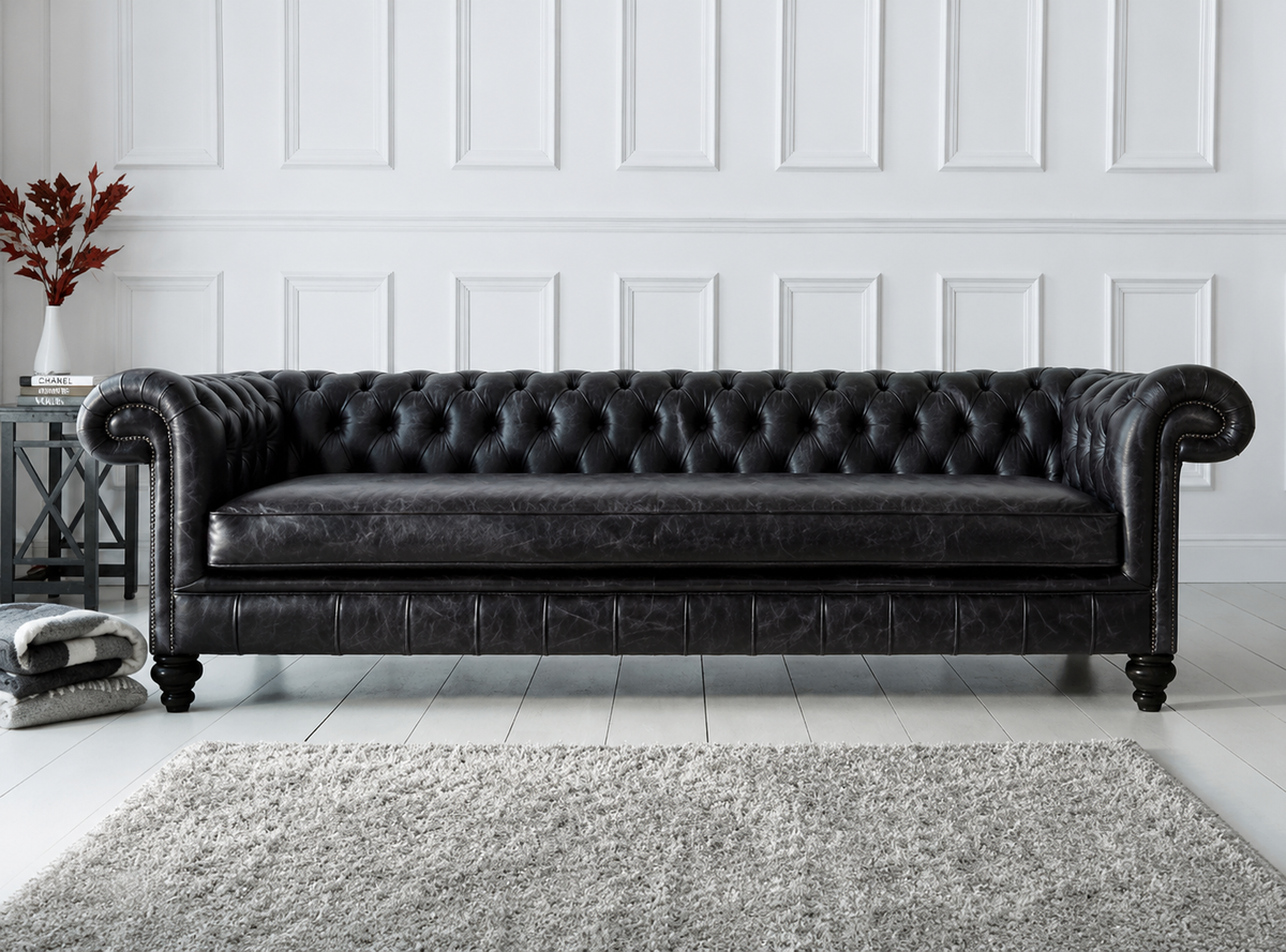 IndiFash Charcoal Black Four Seater Chesterfield Sofa