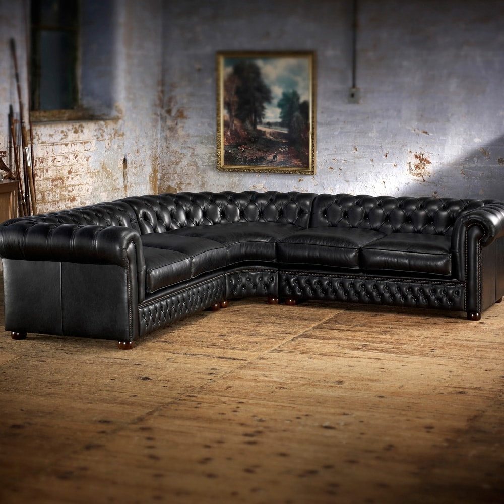 IndiFash Charcoal Black L shape Chesterfield sofa
