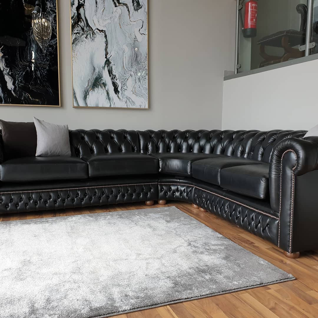 IndiFash Charcoal Black L shape Chesterfield sofa thumbnail 2