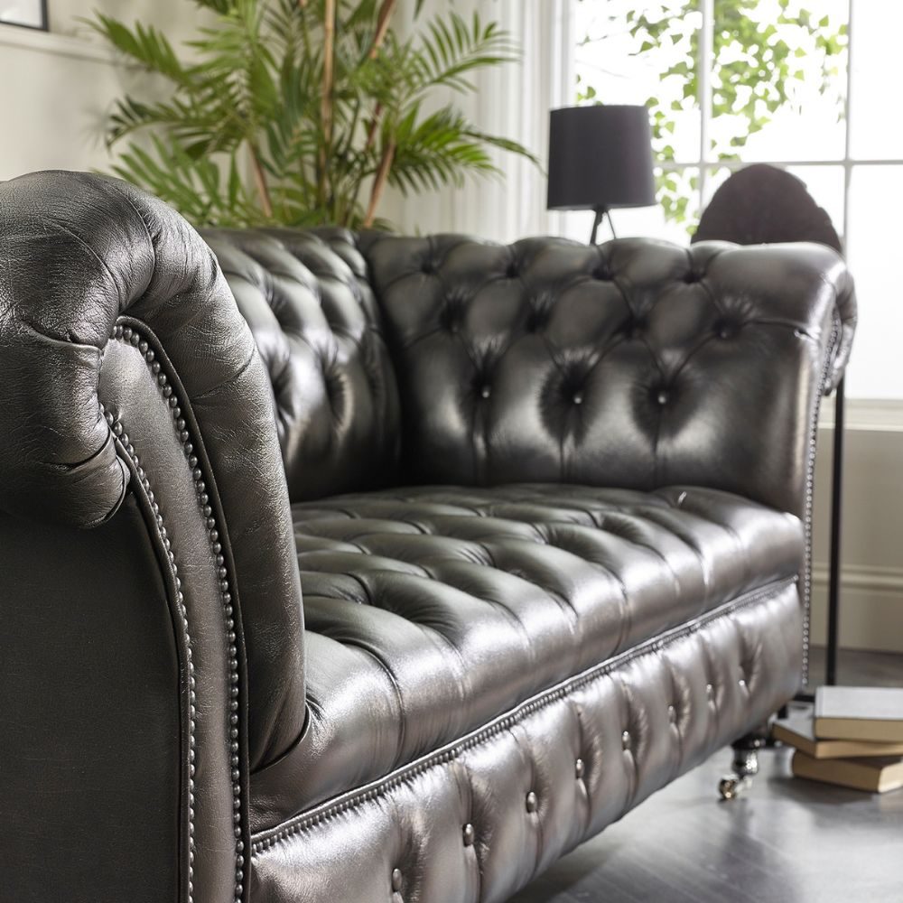 IndiFash Charcoal Black three seater Chesterfield sofa thumbnail 2