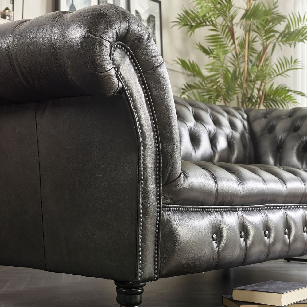 IndiFash Charcoal Black three seater Chesterfield sofa thumbnail 4