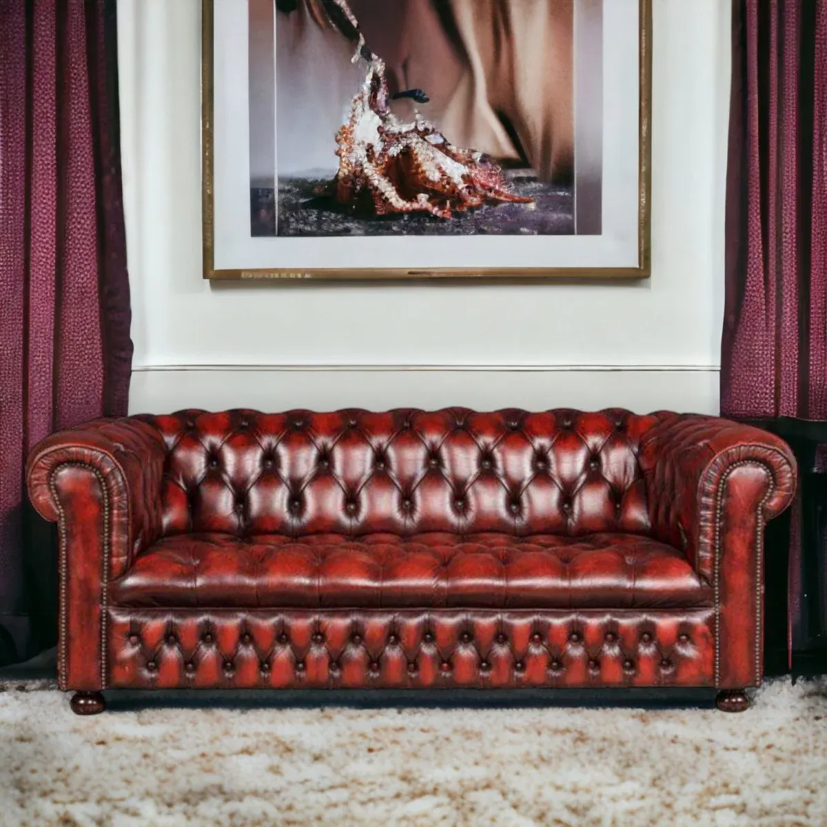 IndiFash Chesterfield Handmade Buckingham 3 Seater Antique Light Rust Leather Sofa