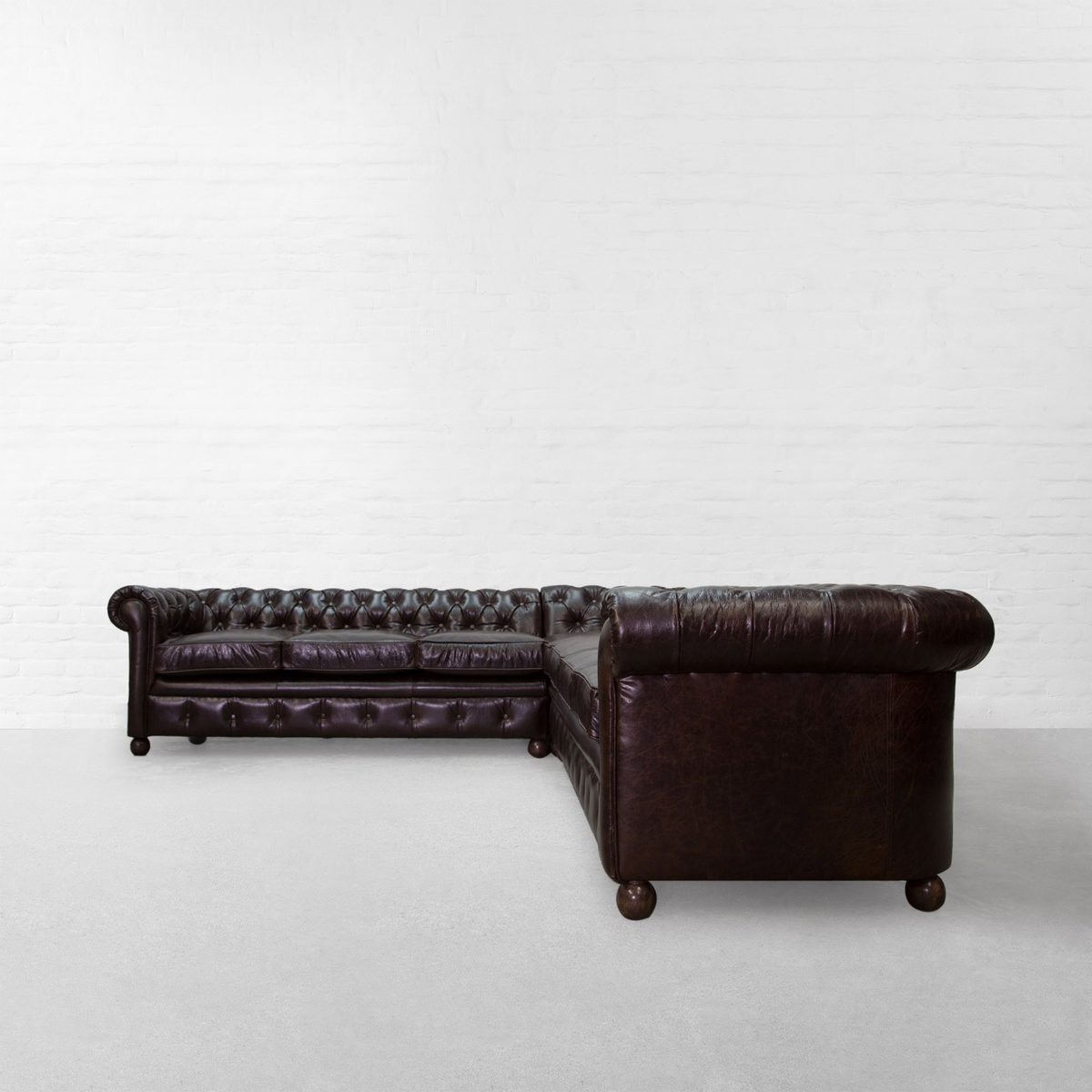 IndiFash Chocolate Brown L shape Chesterfield Sofa thumbnail 4