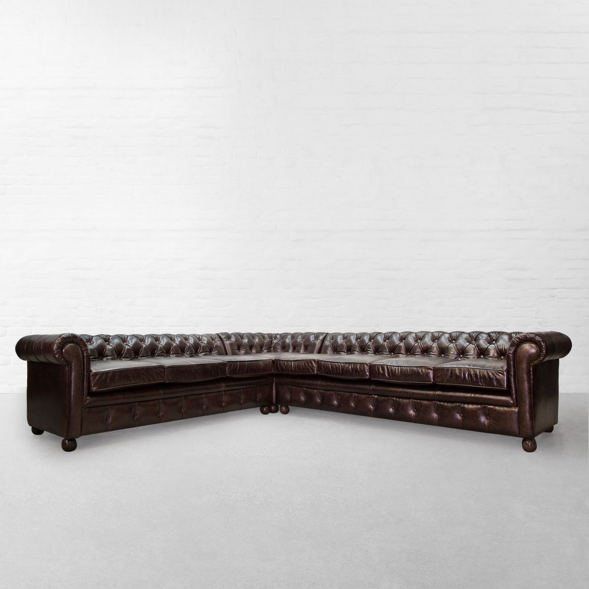 IndiFash Chocolate Brown L shape Chesterfield Sofa thumbnail 5