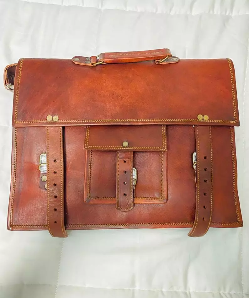 IndiFash - 13 Inch Classic Handcrafted Goat Leather Laptop Bag | 100% Genuine Leather