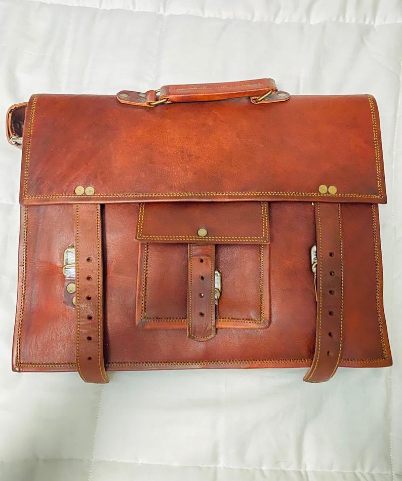 IndiFash - 13 Inch Classic Handcrafted Goat Leather Laptop Bag | 100% Genuine Leather thumbnail 4