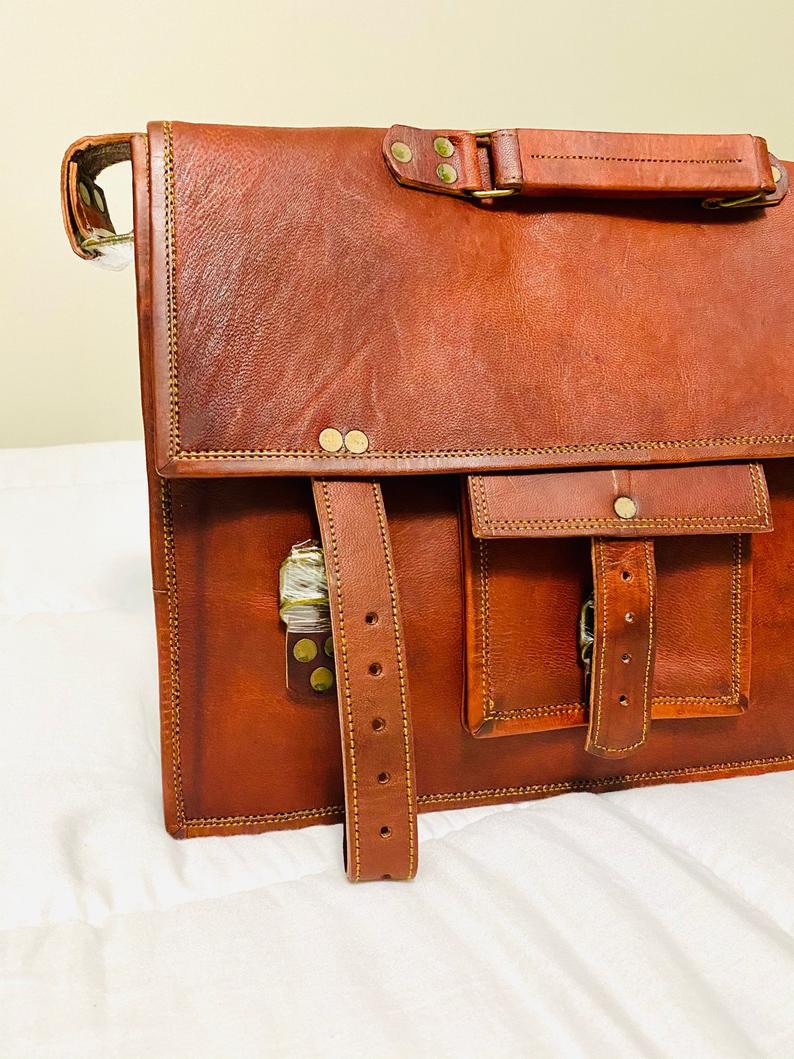 IndiFash - 13 Inch Classic Handcrafted Goat Leather Laptop Bag | 100% Genuine Leather thumbnail 5