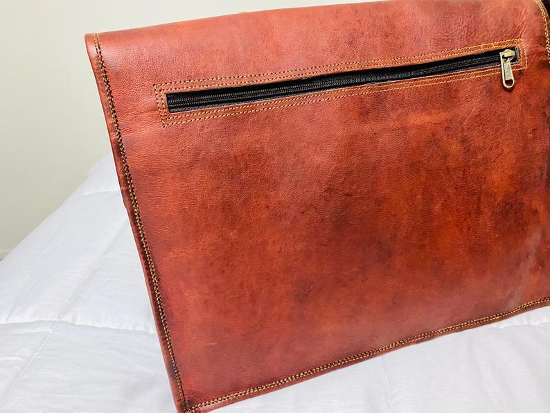 IndiFash - 13 Inch Classic Handcrafted Goat Leather Laptop Bag | 100% Genuine Leather thumbnail 6