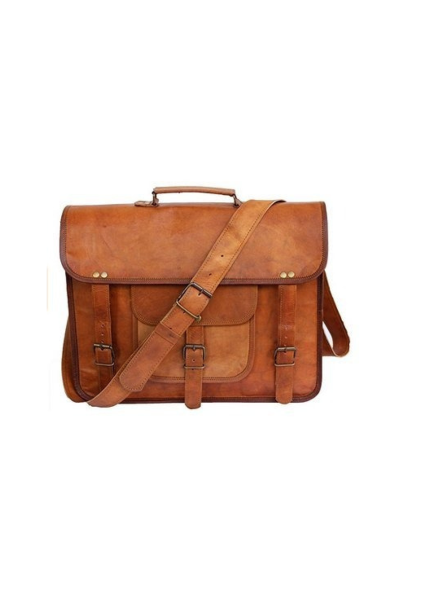 IndiFash - 15 Inch | Classic Handcrafted Goat Leather Laptop Bag | 100% Genuine Leather