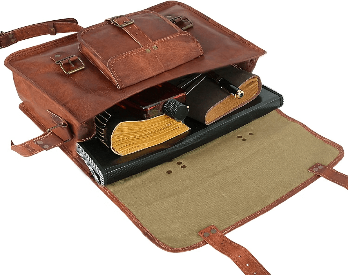 IndiFash - 15 Inch | Classic Handcrafted Goat Leather Laptop Bag | 100% Genuine Leather thumbnail 5