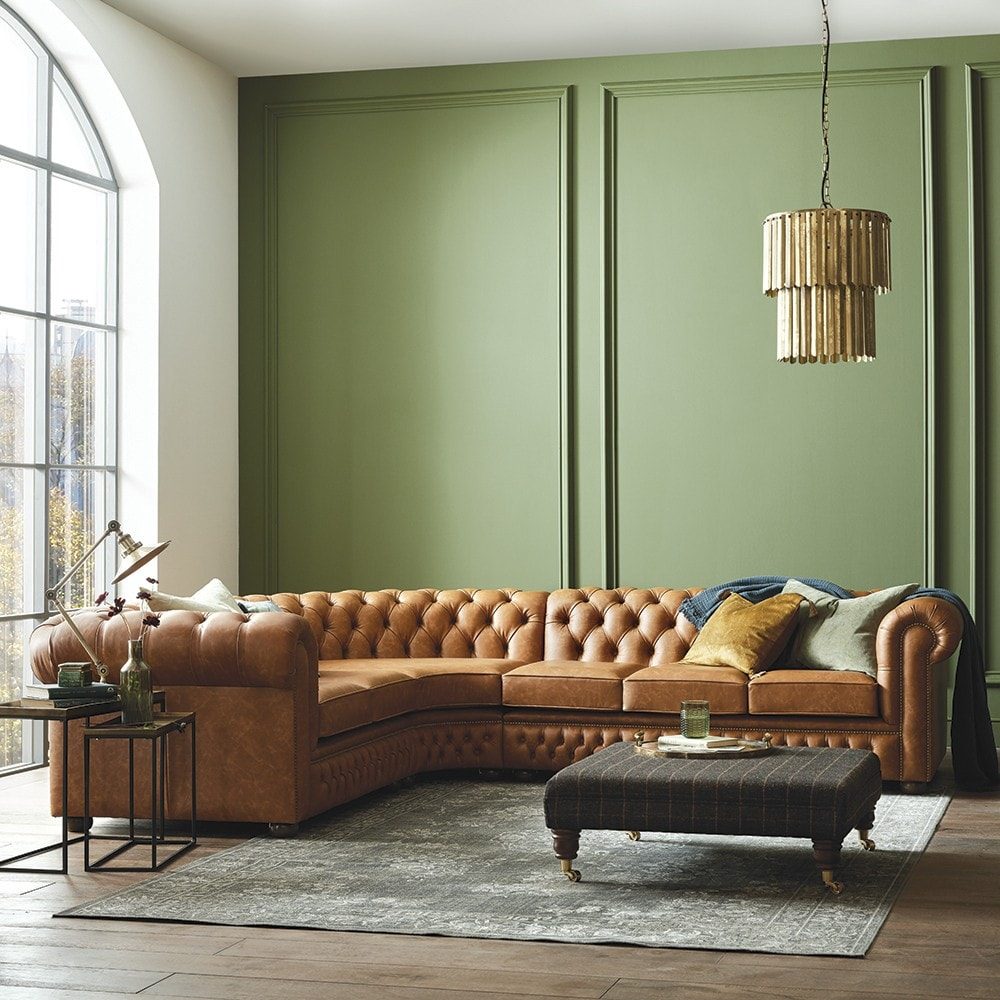 IndiFash Cognac Brown L shape Chesterfield Sofa