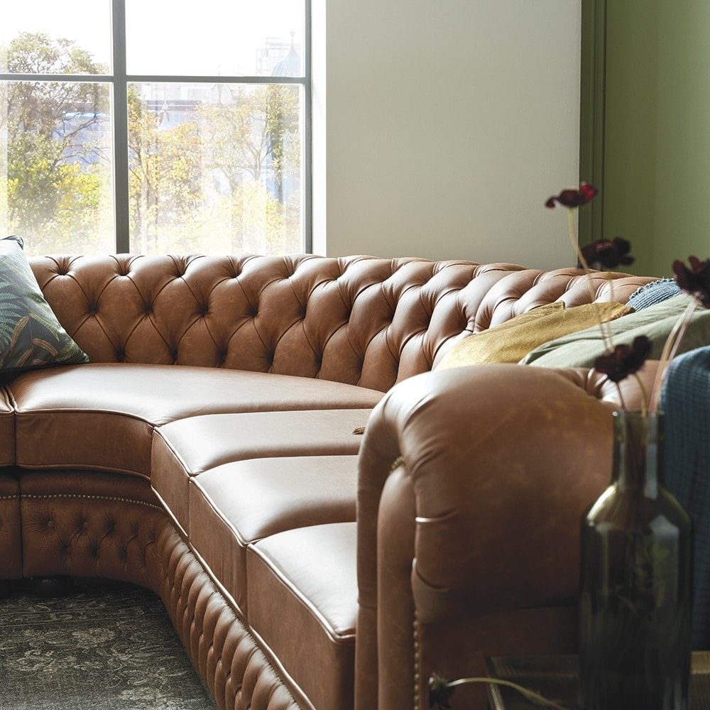 IndiFash Cognac Brown L shape Chesterfield Sofa thumbnail 2
