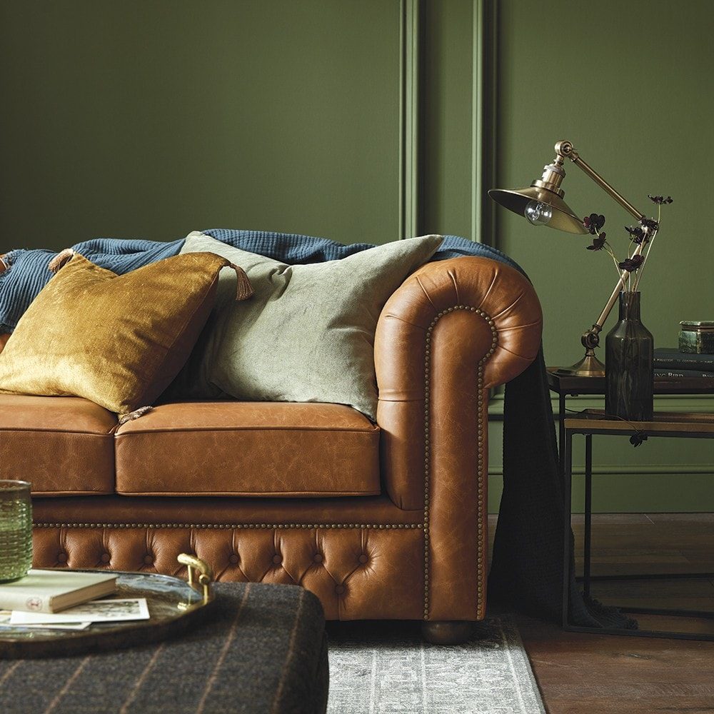 IndiFash Cognac Brown L shape Chesterfield Sofa thumbnail 3
