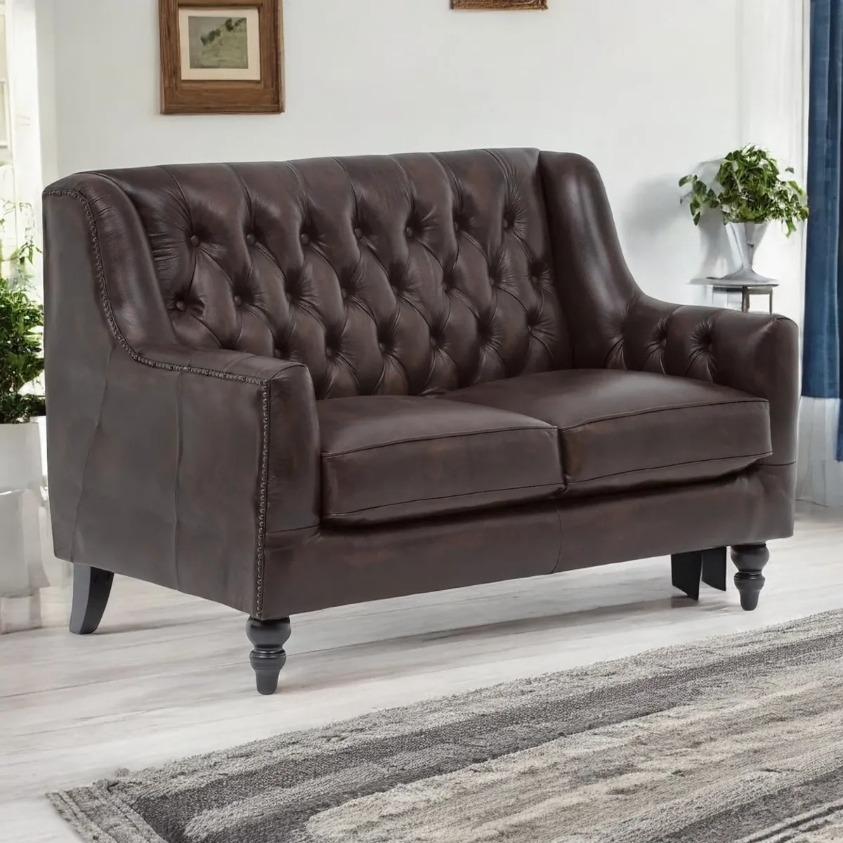 IndiFash Colonial Brown Chesterfield 2 seater Sofa