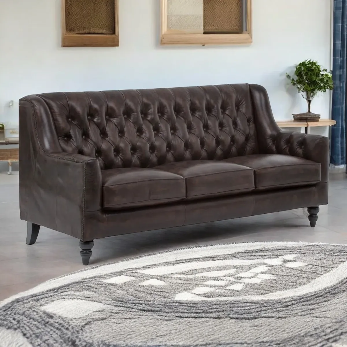 IndiFash Colonial Brown Chesterfield 3 Seater Sofas