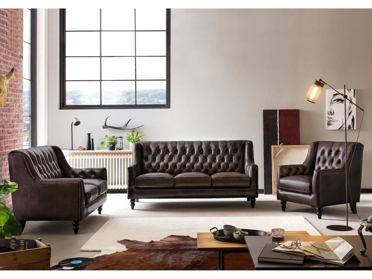 IndiFash Colonial Brown Chesterfield 3 Seater Sofas thumbnail 2