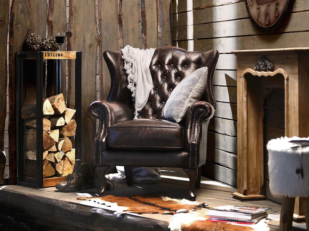 IndiFash Colonial Brown Chesterfield Wing Chair -IndiFash