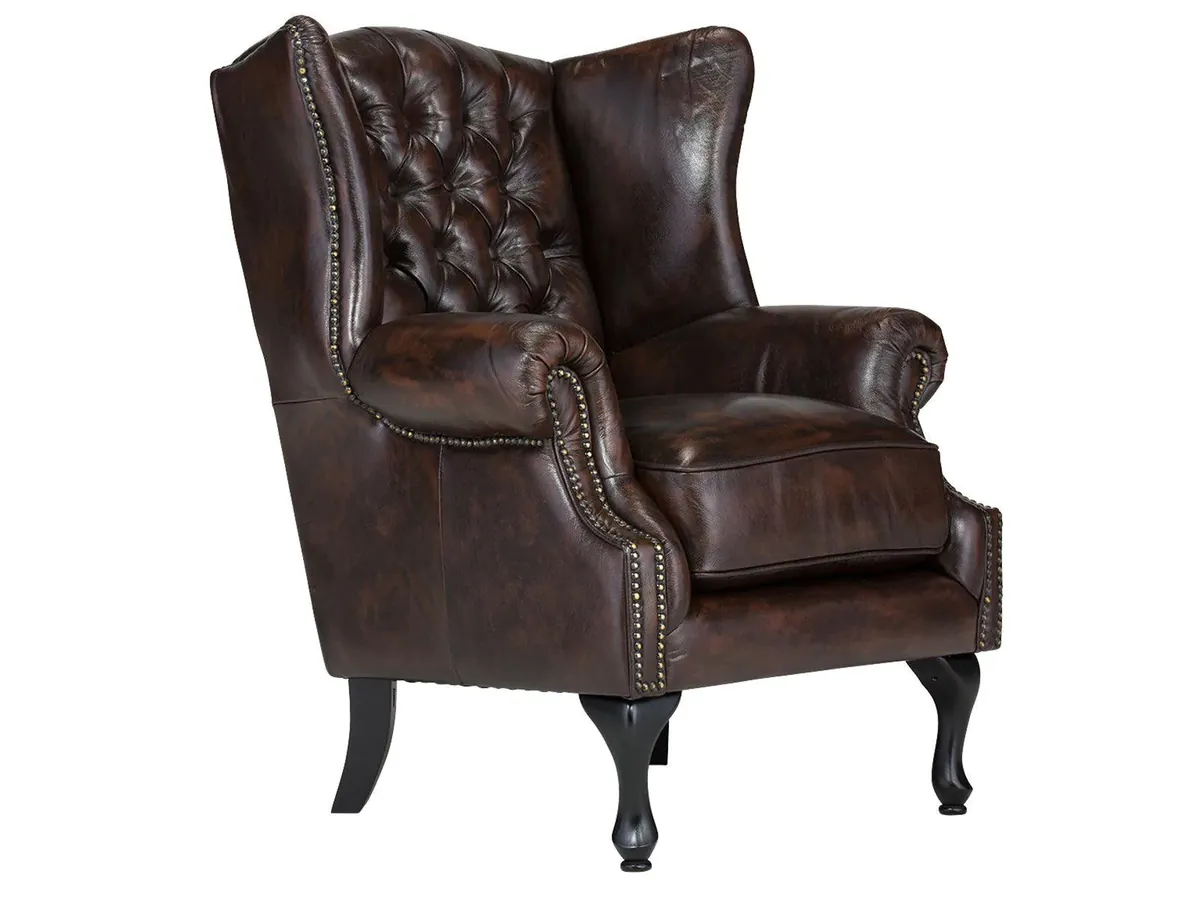 IndiFash Colonial Brown Chesterfield Wing Chair -IndiFash thumbnail 2
