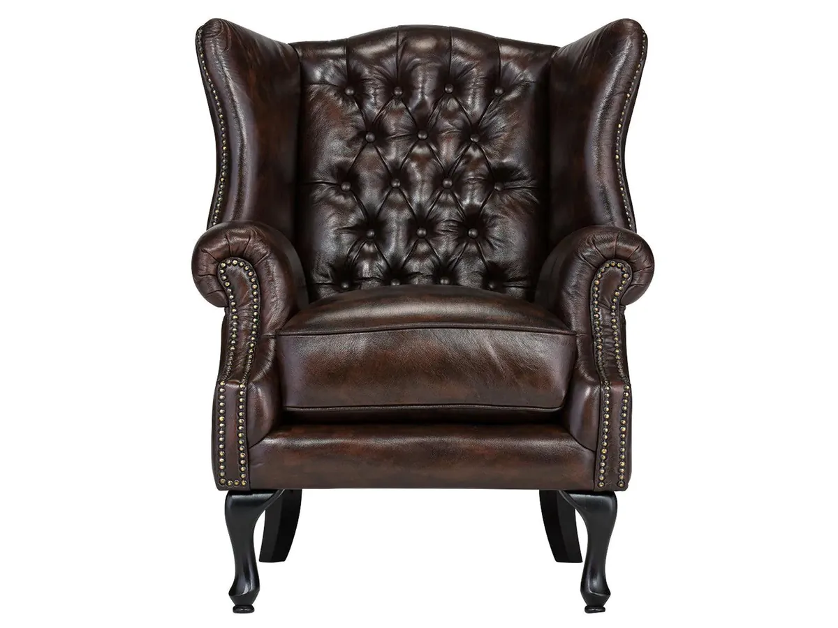 IndiFash Colonial Brown Chesterfield Wing Chair -IndiFash thumbnail 3
